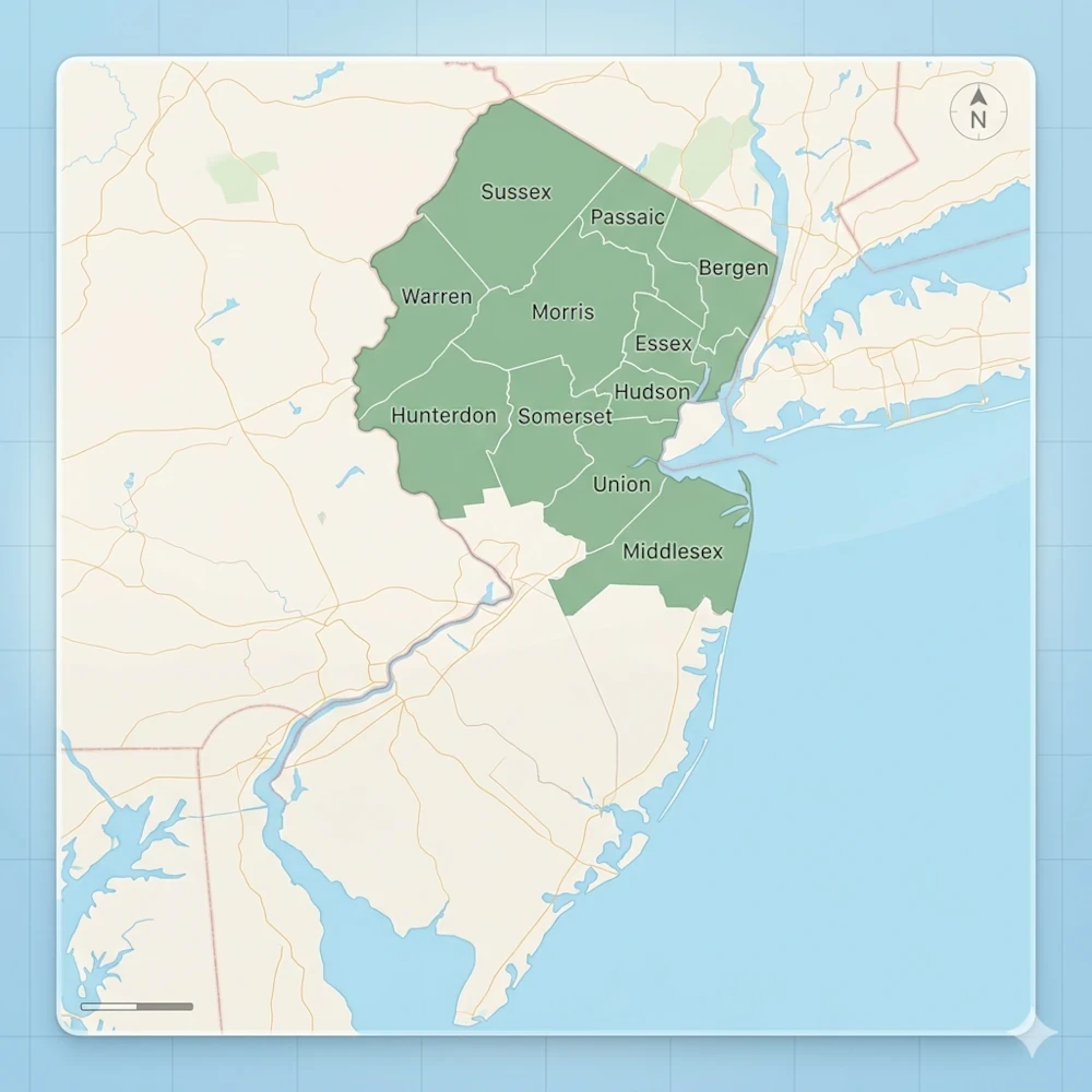 Frameless shower door and custom glass service areas across Central and Northern New Jersey